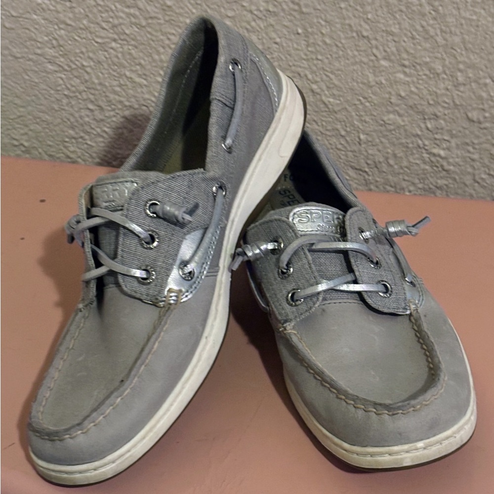 Sperry Gray Boat Shoes with Moc-Toe and Non-Slip Soles
